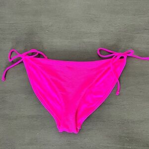 Topshop Hot Pink Ribbed Side Tie Bikini Comfy Pool Party Stretchy Bottoms 12 EUC